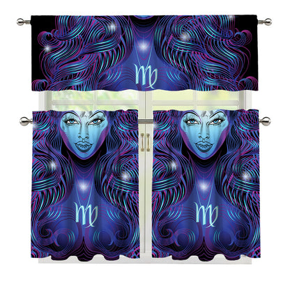 Dark Virgo Zodiac Sign Print 3 Piece Kitchen Curtains