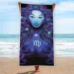 Dark Virgo Zodiac Sign Print Beach Towel