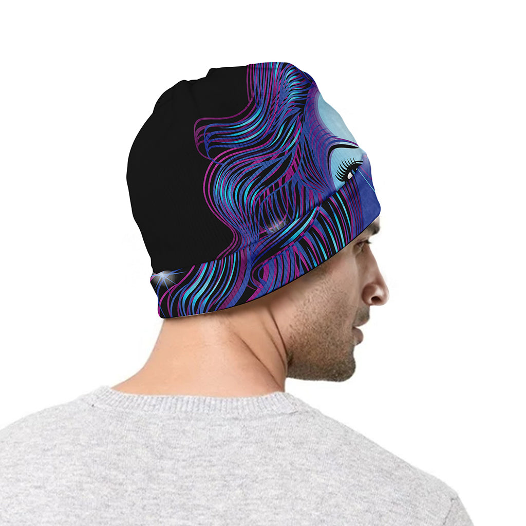 Dark Virgo Zodiac Sign Print Beanie