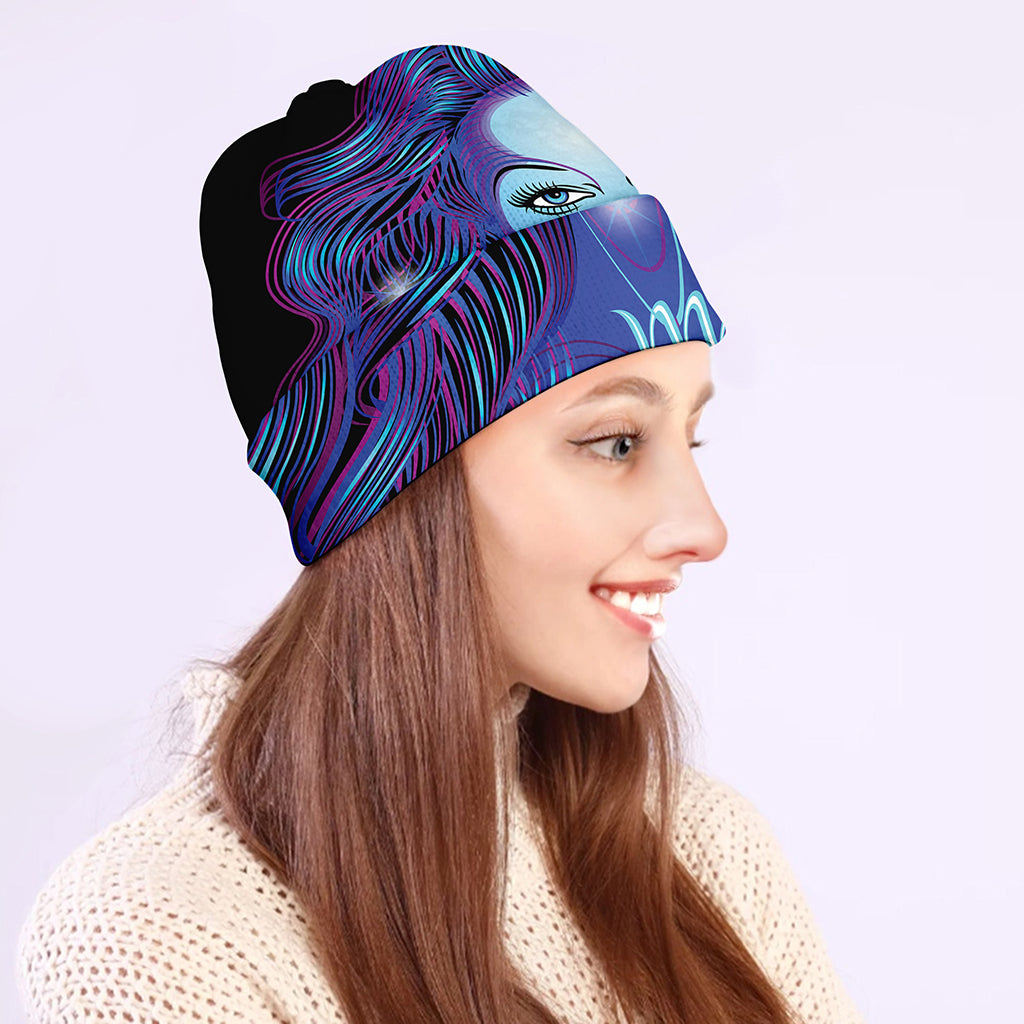 Dark Virgo Zodiac Sign Print Beanie