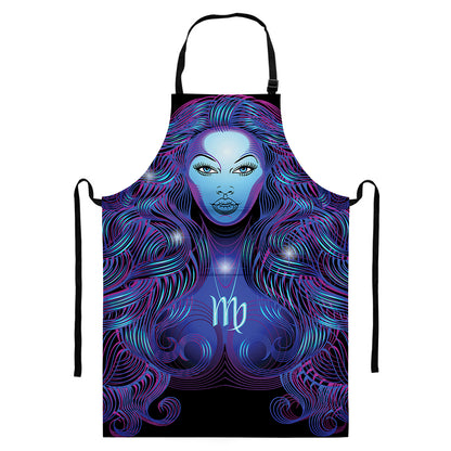 Dark Virgo Zodiac Sign Print Bib Apron With Pocket