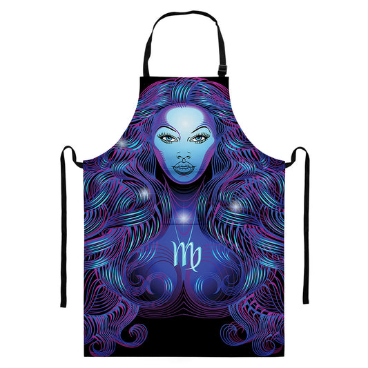 Dark Virgo Zodiac Sign Print Bib Apron With Pocket