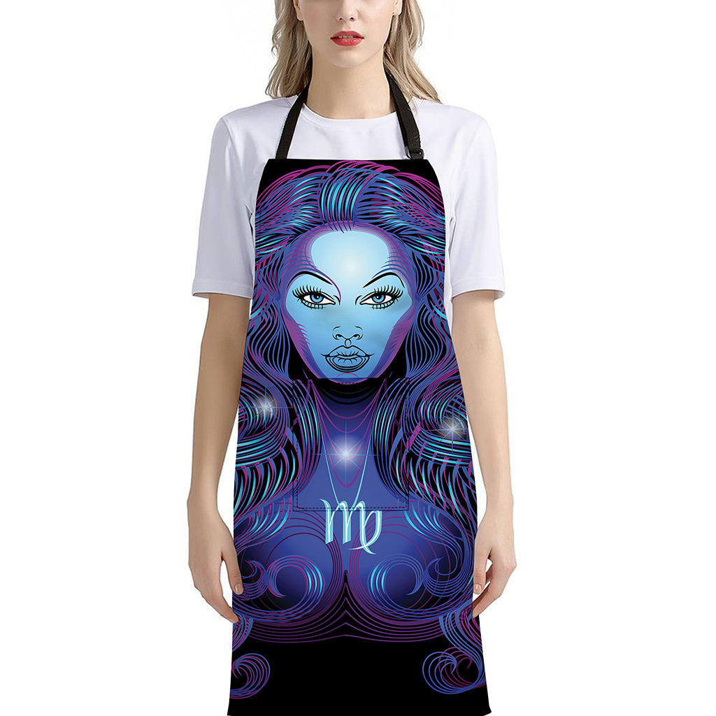 Dark Virgo Zodiac Sign Print Bib Apron With Pocket