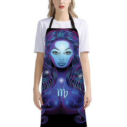 Dark Virgo Zodiac Sign Print Bib Apron With Pocket