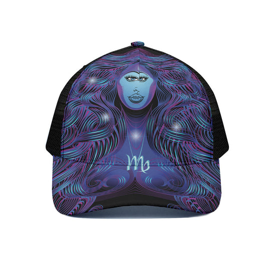 Dark Virgo Zodiac Sign Print Black Mesh Trucker Cap