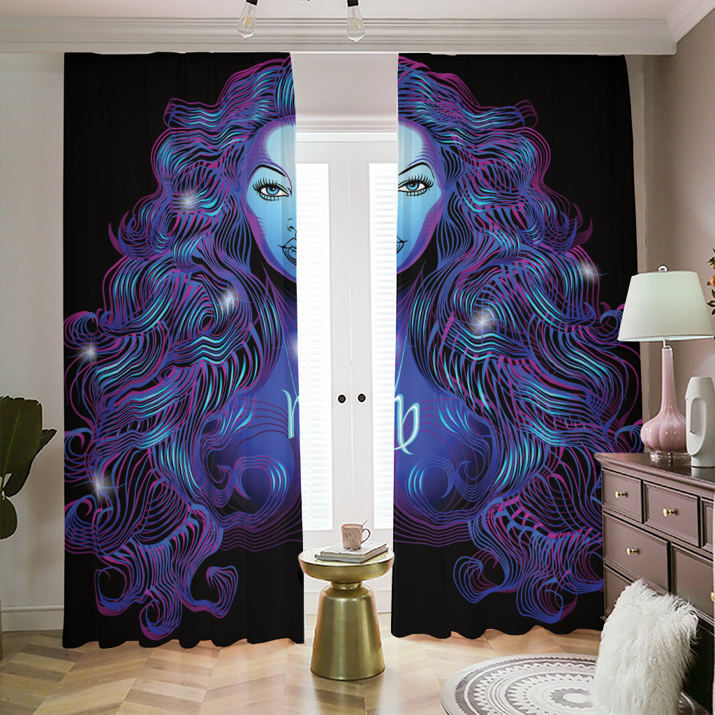 Dark Virgo Zodiac Sign Print Blackout Pencil Pleat Curtains