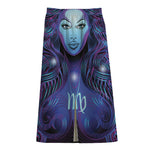 Dark Virgo Zodiac Sign Print Cotton Front Slit Maxi Skirt