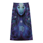 Dark Virgo Zodiac Sign Print Cotton Front Slit Maxi Skirt