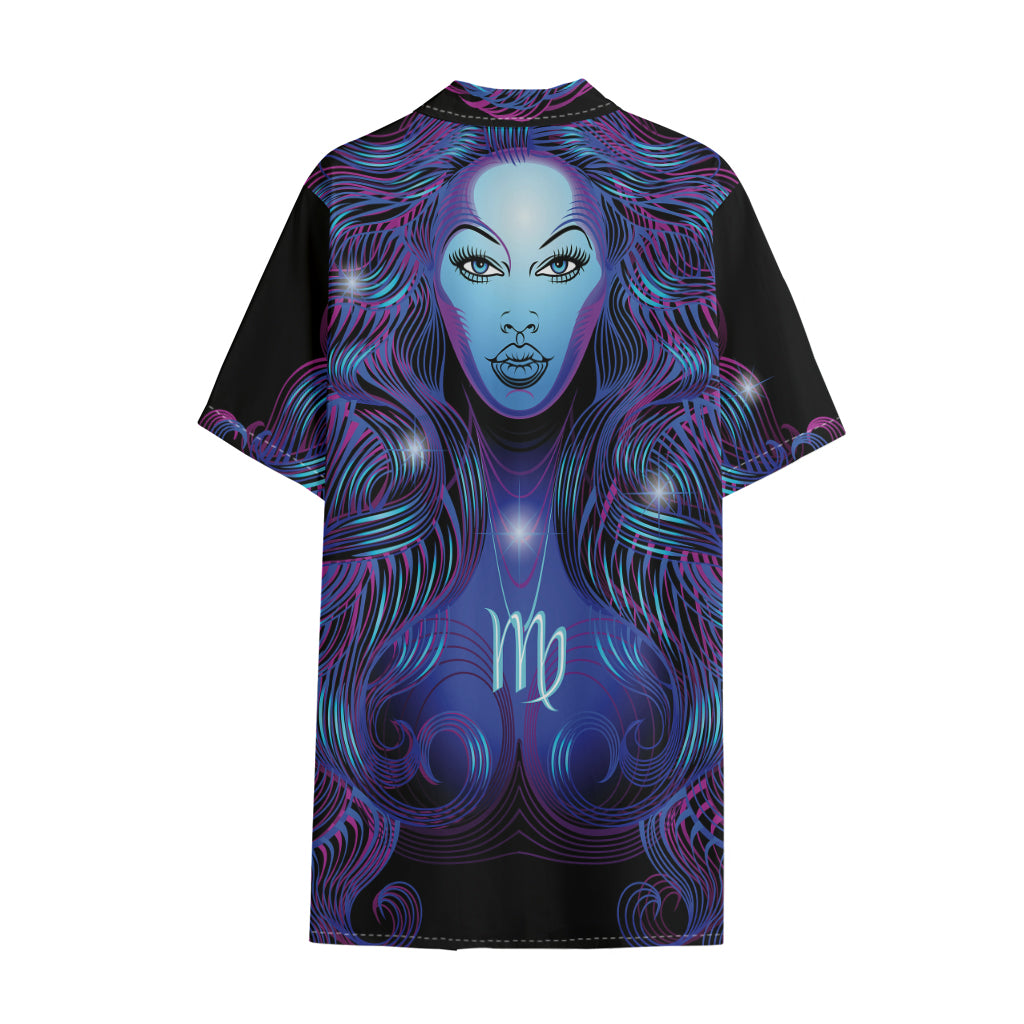 Dark Virgo Zodiac Sign Print Cotton Hawaiian Shirt