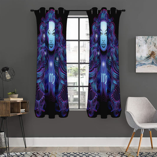 Dark Virgo Zodiac Sign Print Curtain