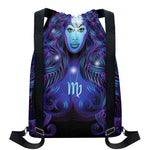 Dark Virgo Zodiac Sign Print Drawstring Backpack