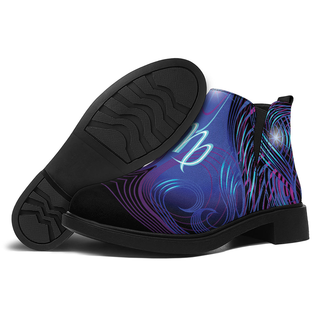 Dark Virgo Zodiac Sign Print Flat Ankle Boots