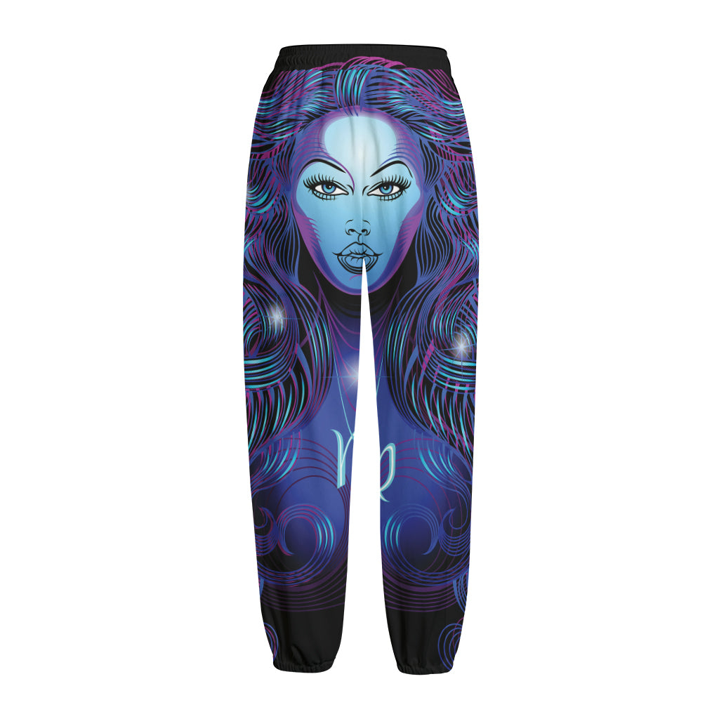 Dark Virgo Zodiac Sign Print Fleece Lined Knit Pants