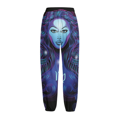 Dark Virgo Zodiac Sign Print Fleece Lined Knit Pants