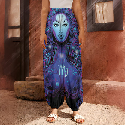 Dark Virgo Zodiac Sign Print Harem Pants