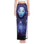 Dark Virgo Zodiac Sign Print High Slit Maxi Skirt