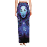 Dark Virgo Zodiac Sign Print High Slit Maxi Skirt