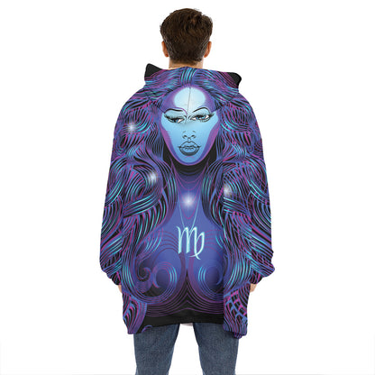 Dark Virgo Zodiac Sign Print Hoodie Blanket