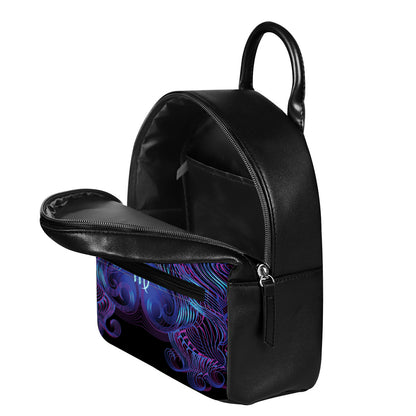 Dark Virgo Zodiac Sign Print Leather Backpack
