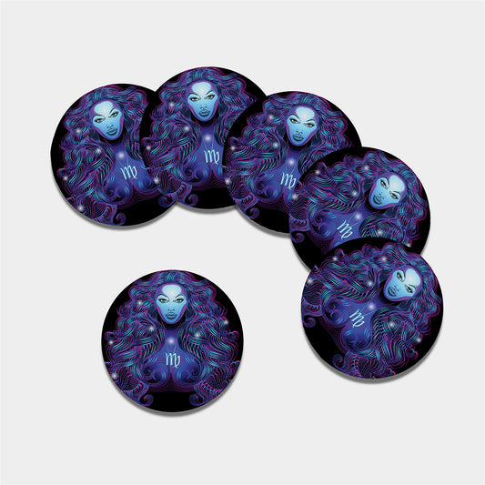 Dark Virgo Zodiac Sign Print Leather Coaster Set