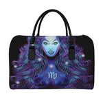 Dark Virgo Zodiac Sign Print Leather Duffle Bag
