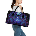 Dark Virgo Zodiac Sign Print Leather Duffle Bag