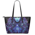 Dark Virgo Zodiac Sign Print Leather Tote Bag With Zipper