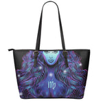 Dark Virgo Zodiac Sign Print Leather Tote Bag