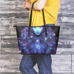 Dark Virgo Zodiac Sign Print Leather Tote Bag
