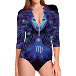 Dark Virgo Zodiac Sign Print Long Sleeve Swimsuit