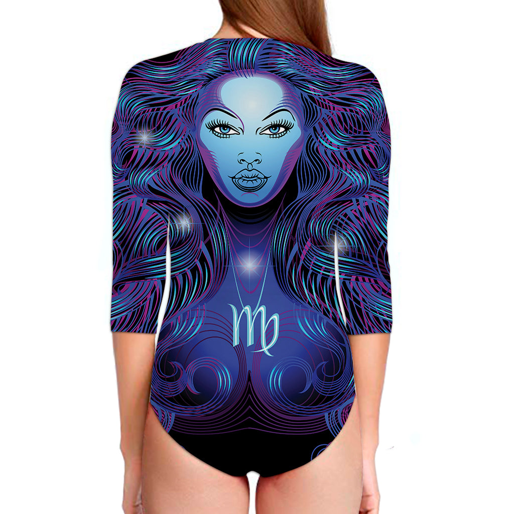 Dark Virgo Zodiac Sign Print Long Sleeve Swimsuit