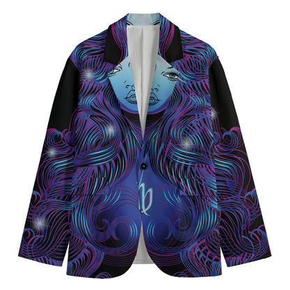 Dark Virgo Zodiac Sign Print Men's Cotton Blazer