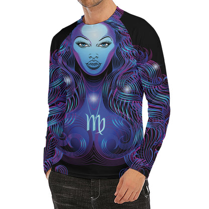 Dark Virgo Zodiac Sign Print Men's Long Sleeve Rash Guard