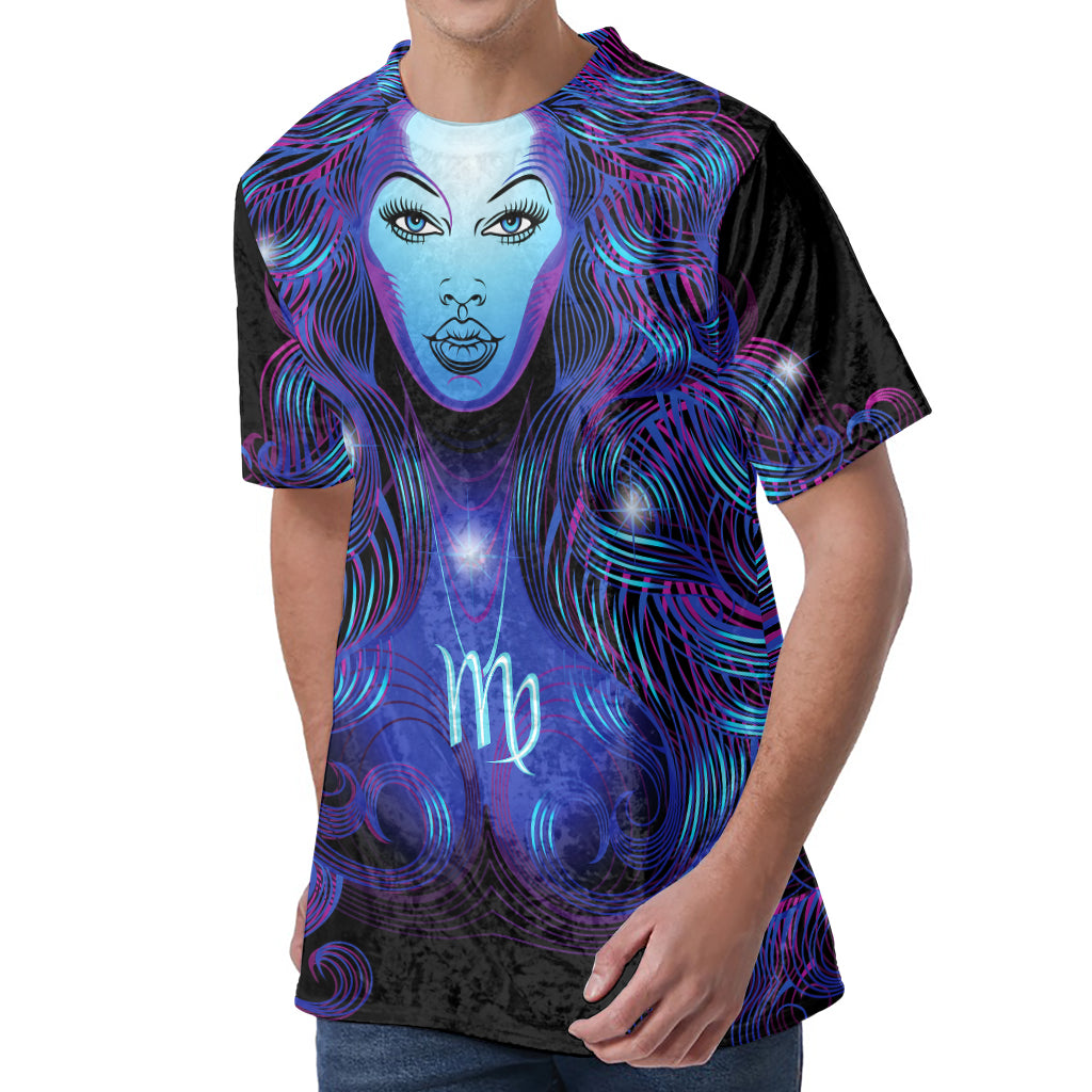 Dark Virgo Zodiac Sign Print Men's Velvet T-Shirt