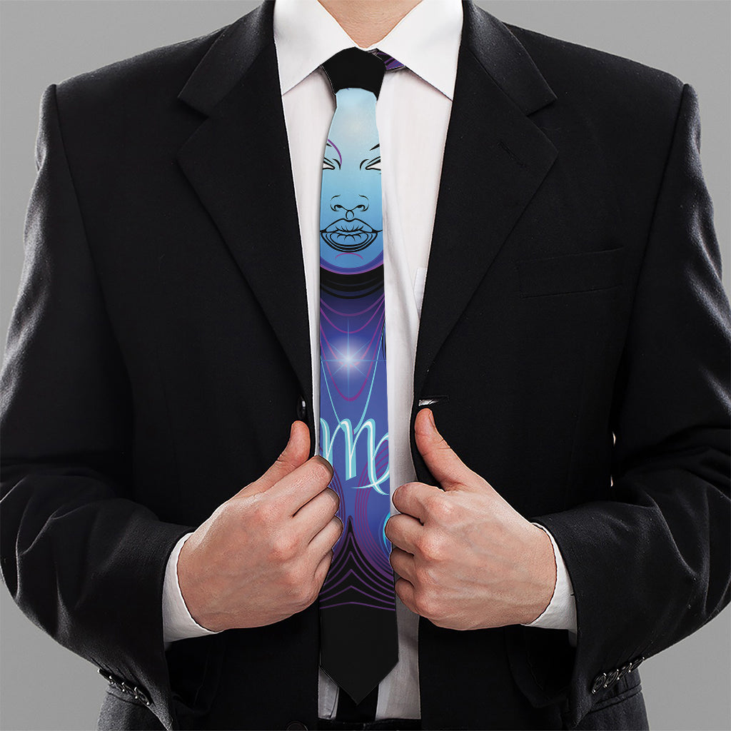 Dark Virgo Zodiac Sign Print Necktie