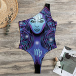 Dark Virgo Zodiac Sign Print One Shoulder Bodysuit