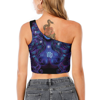 Dark Virgo Zodiac Sign Print One Shoulder Crop Top