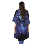 Dark Virgo Zodiac Sign Print Open Front Beach Cover Up