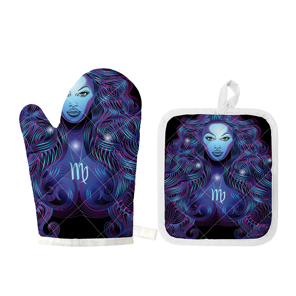 Dark Virgo Zodiac Sign Print Oven Mitt And Pot Holder Set