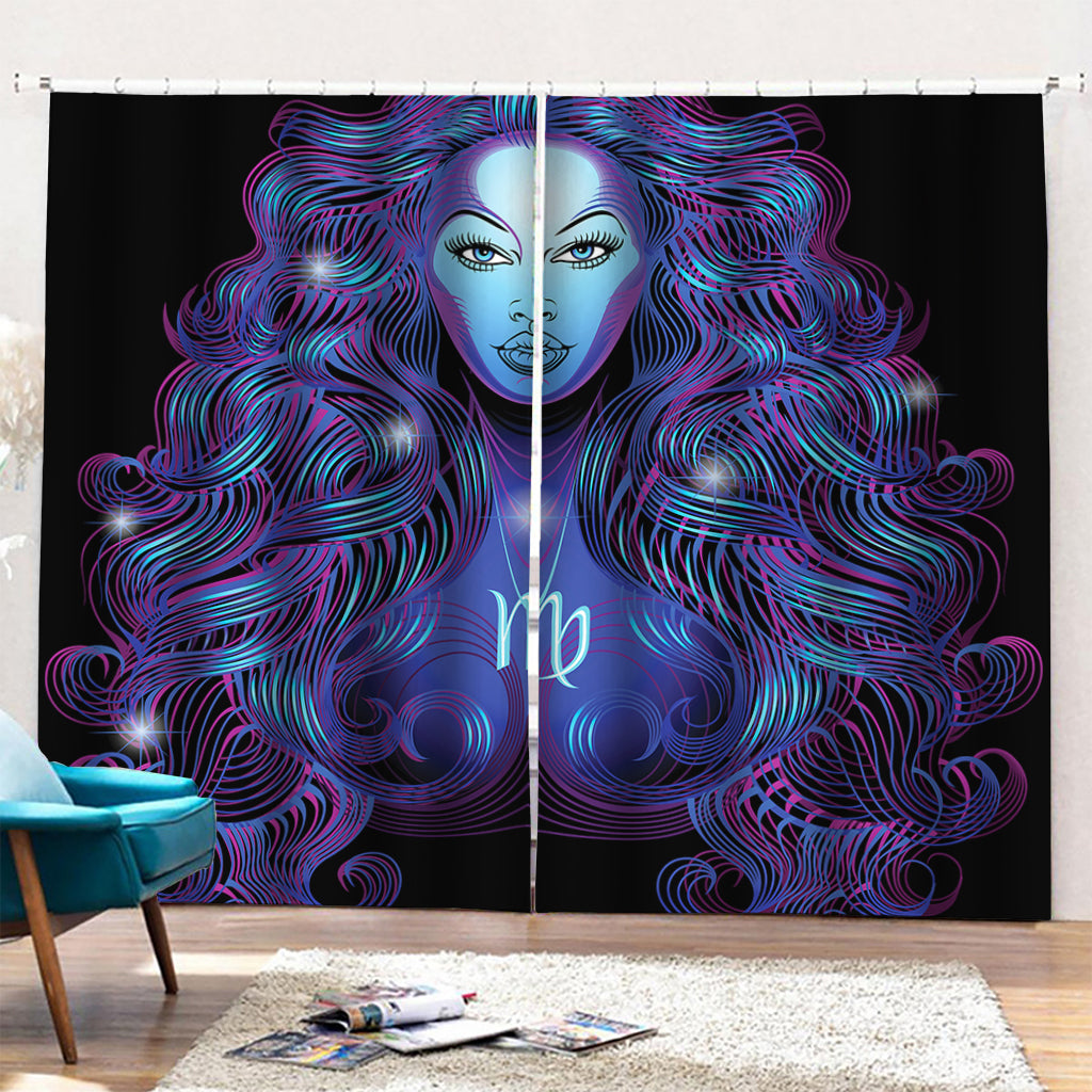 Dark Virgo Zodiac Sign Print Pencil Pleat Curtains