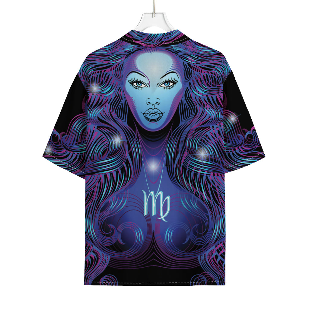 Dark Virgo Zodiac Sign Print Rayon Hawaiian Shirt