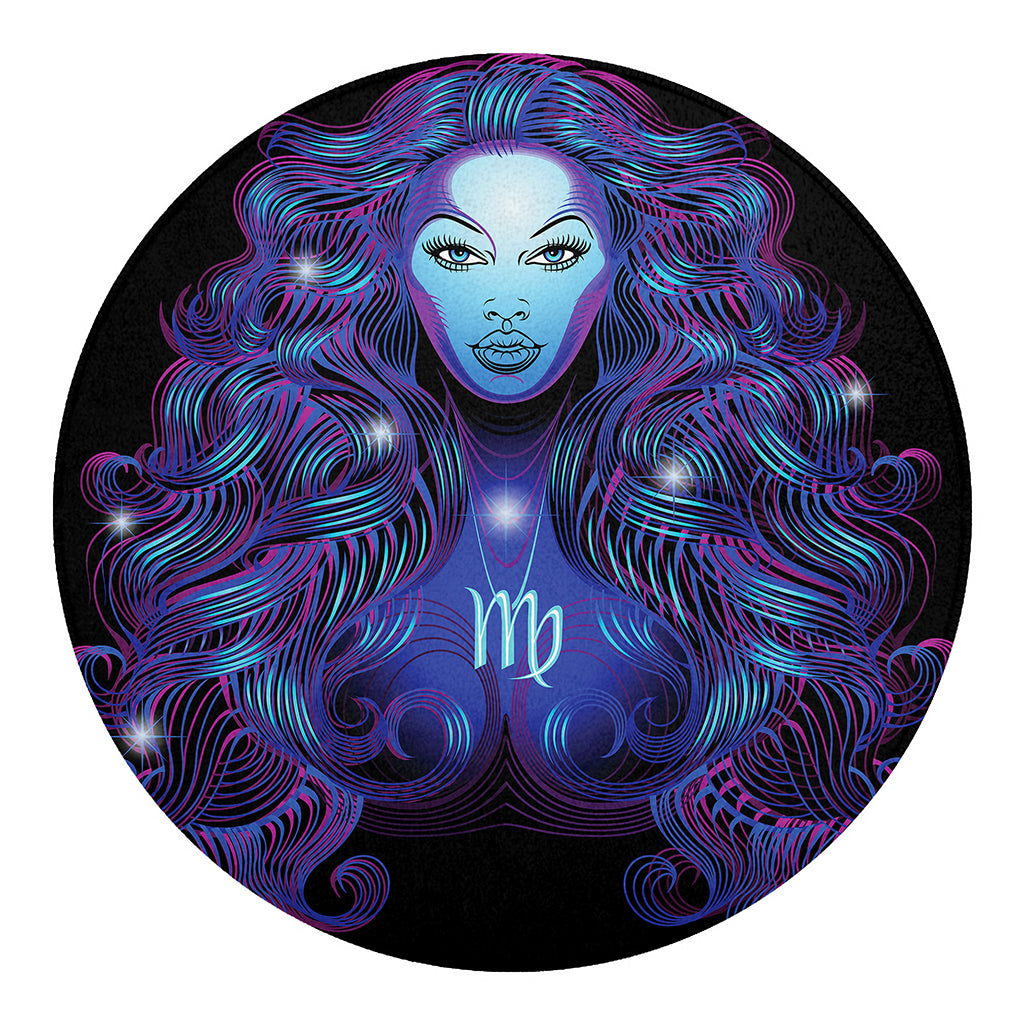 Dark Virgo Zodiac Sign Print Round Blanket