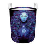 Dark Virgo Zodiac Sign Print Round Laundry Basket