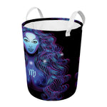 Dark Virgo Zodiac Sign Print Round Laundry Basket