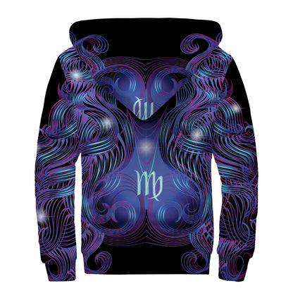 Dark Virgo Zodiac Sign Print Sherpa Lined Zip Up Hoodie