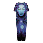 Dark Virgo Zodiac Sign Print Short Sleeve Long Nightdress