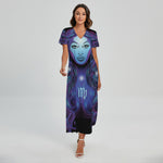 Dark Virgo Zodiac Sign Print Short Sleeve Maxi Dress