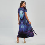 Dark Virgo Zodiac Sign Print Short Sleeve Maxi Dress