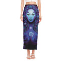 Dark Virgo Zodiac Sign Print Side Slit Maxi Skirt