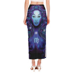 Dark Virgo Zodiac Sign Print Side Slit Maxi Skirt